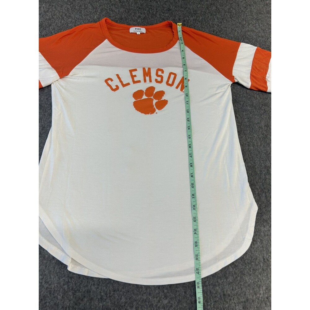 Piko T Shirt Clemson Tigers Sz L White Orange Ringer Raglan Rounded Hem - Picture 3 of 6